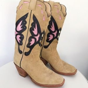 Custom Made Suede Butterfly Cowboy Boots Sz 10.5 M